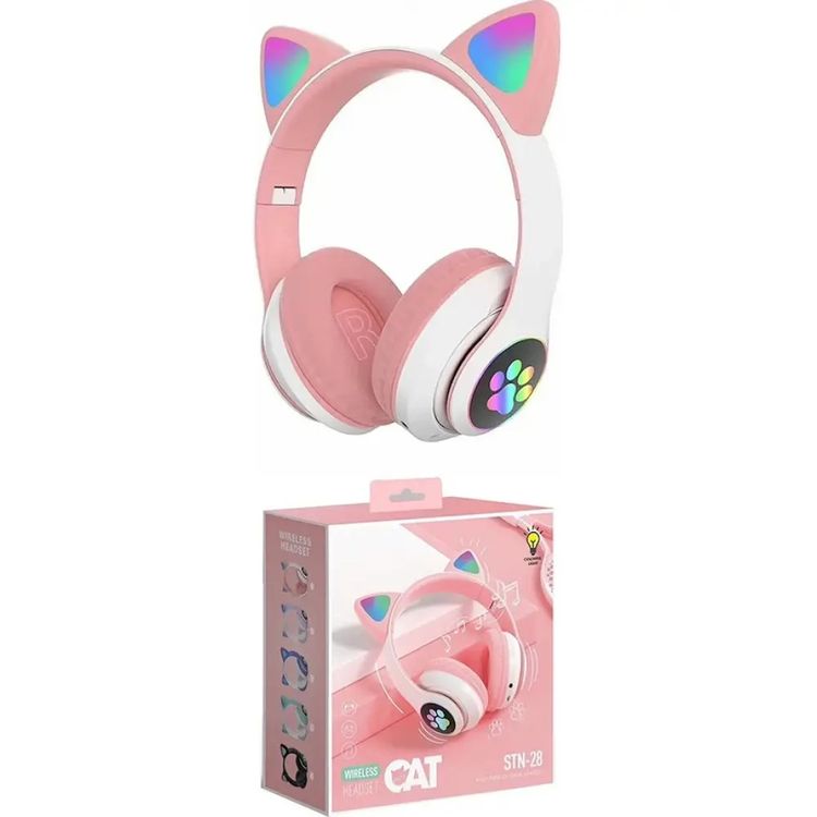 ElectraCore STN28PEMBE Stn-28 Rgb Sd Kart Girişli Radyolu Bluetooth 5.0 Kedili Kulak Üstü Kulaklık