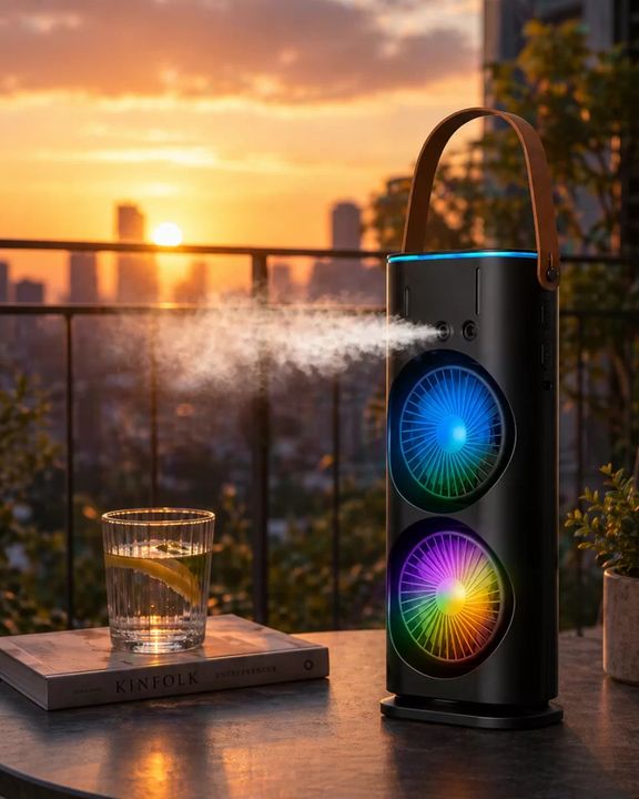 elektronikcim 125699496 Şarjlı Buharlı Serinletici Fan Rgb Işıklı Çift Pervaneli Masa Fanı Diğer