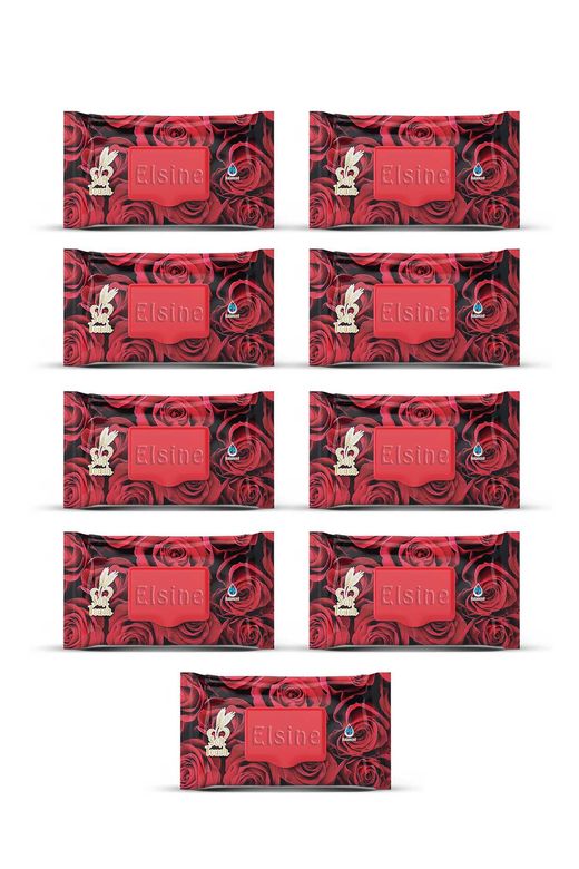 Elsine RT-RYL-ARELSKMDN9 9 Paket Red Rose Islak Havlu Mendil 90 Adet Kapaklı Gül Kokulu