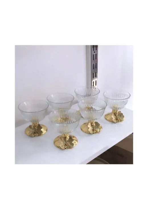 Elzem MNL1022 6 Lı Gold Ayaklı Cam Şekerlik Çerezlik Sunumluk Kelebekli Model Baharatlık