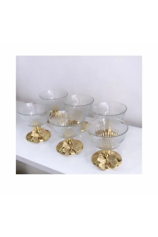 Elzem MNL1022 6 Lı Gold Ayaklı Cam Şekerlik Çerezlik Sunumluk Kelebekli Model Baharatlık