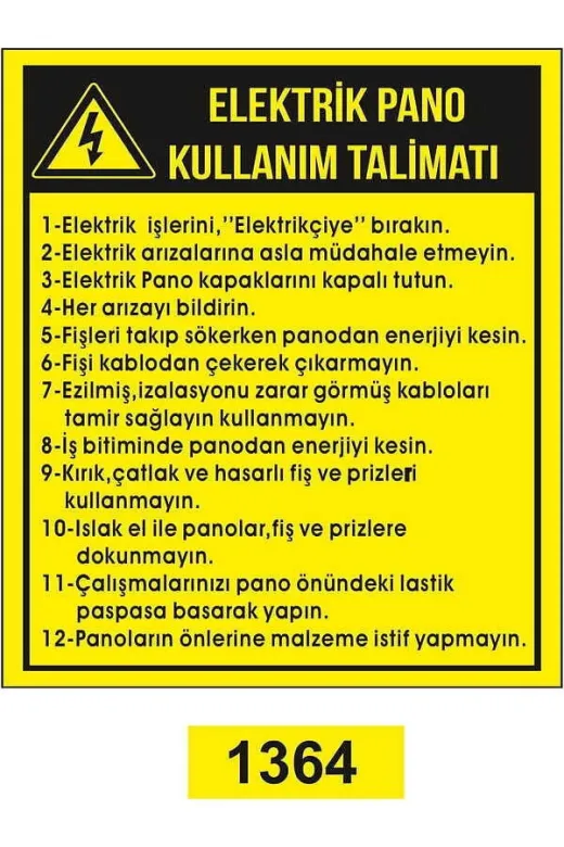 Emek İkaz Levhaları EMEK1364 Elektrik Pano Kullanım Talimatı Uyarı/ikaz Levhası