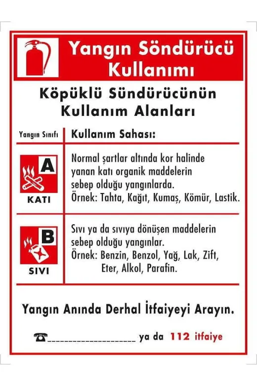 Emek İkaz Levhaları EMEK2033 Yangın Söndürücü Kullanımı(Köpüklü Söndürücü) Uyarı/ikaz Levhası