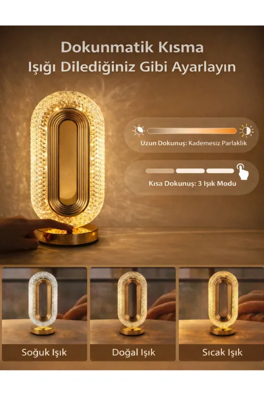 EMİN ENSAR HOME emn-kristal lamba Kristal Efektli Ay Işığı Usb Şarjlı Masa Lambası 4 Modlu