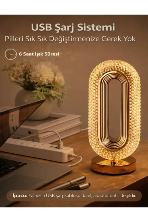 EMİN ENSAR HOME emn-kristal lamba Kristal Efektli Ay Işığı Usb Şarjlı Masa Lambası 4 Modlu