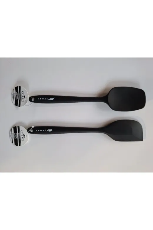 EMPA SLKNST3 İvory Yanmaz Yapişmaz Siyah 2'li Silikon Spatula Seti