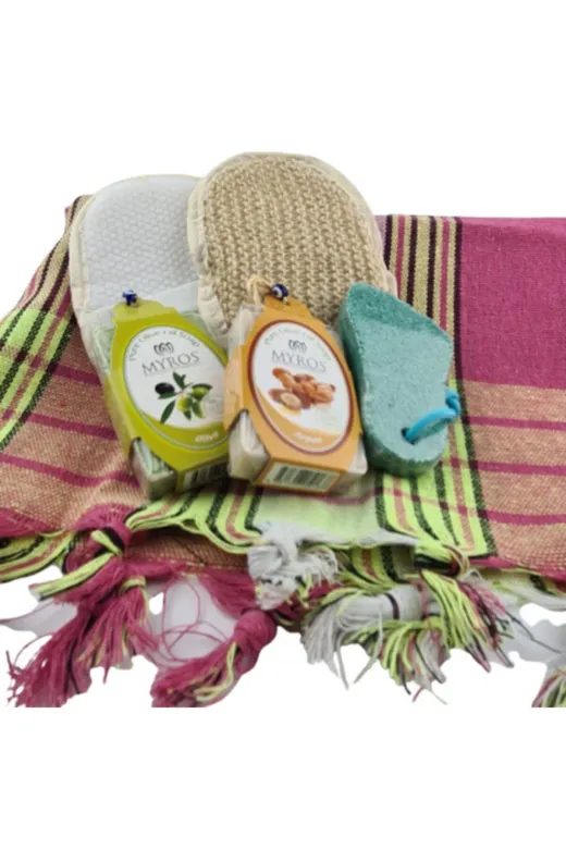 EMROSKE 8061990200 Hamam&spa&banyo Peştamal, Sabun, Topuk Taşı , Kese Set Banyo Havlusu Plaj Havlusu