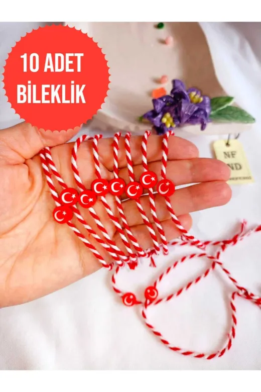 ENEFENDİ ÇOKLUBİLEKLİK 10 Adet Ayyildizli Fimo Marteniçka Bileklik Şans Arkadaş Sevgili Eş Çocuk Hediye Bahar Bilekliği
