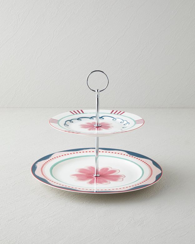 English Home 06597080878 Florentis Bone Porselen Katlı Servis 19+26 Cm Renkli