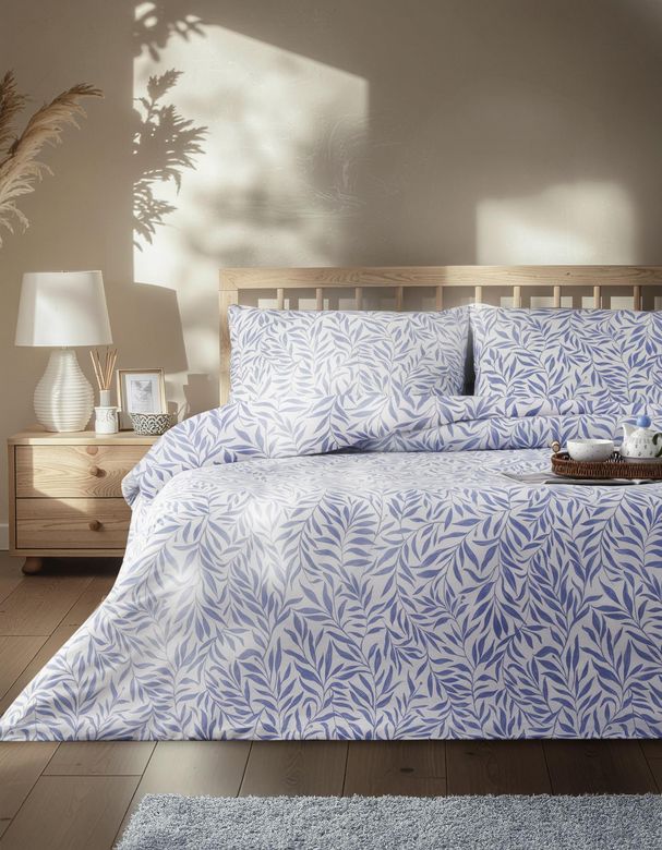 English Home 139999-00 Leaf Dream Kolay Ütülenir Çift Kişilik Çarşaflı Nevresim Takımı 200X220 Cm Mavi