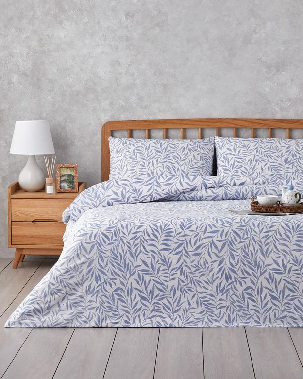 English Home 139999-00 Leaf Dream Kolay Ütülenir Çift Kişilik Çarşaflı Nevresim Takımı 200X220 Cm Mavi