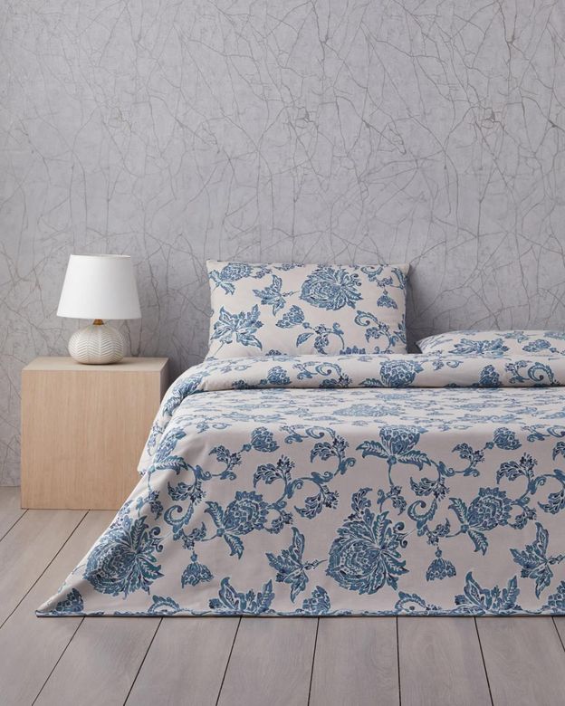 English Home 21-99-99 Curioleaf Pamuk Çift Kişilik Çarşaflı Nevresim Takımı 200X220 Cm Mavi - Bej