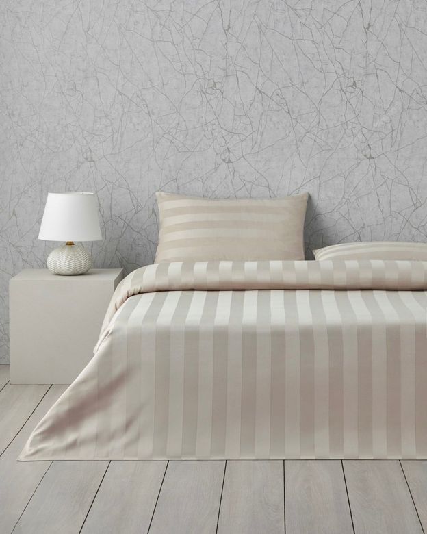 English Home *339999* Deluxe Çizgili Pamuk Saten Çarşaflı Çift Kişilik Nevresim Takımı 200X220 Cm Fildişi