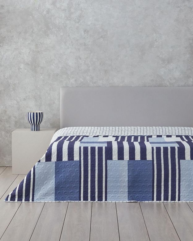 English Home --5--99-99- Patch Line King Size Çok Amaçlı Örtü 240X220 Cm Lacivert