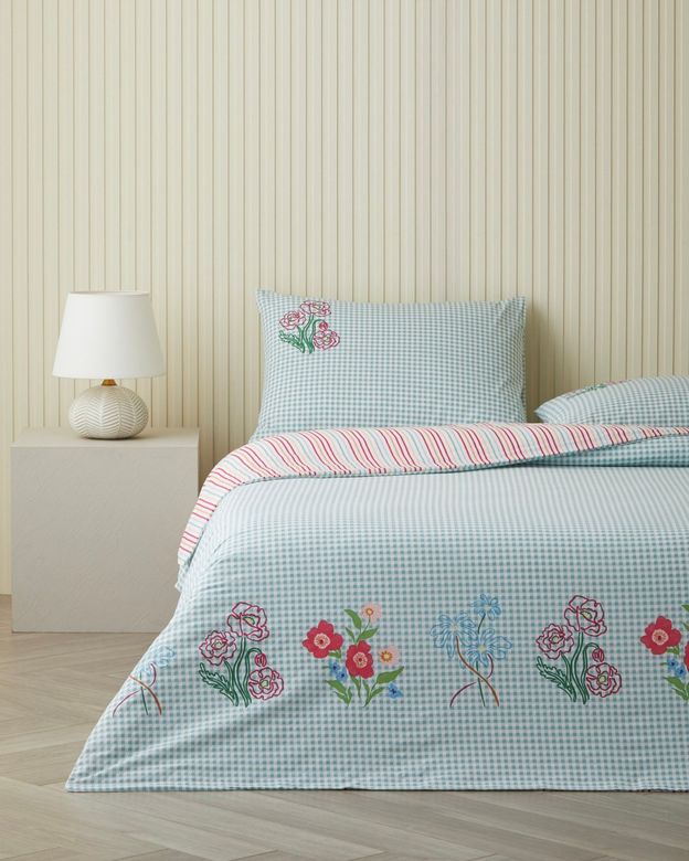 English Home 53457087 Pastel Gingham Pamuklu Çift Kişilik Nevresim Seti 200X220 Cm Pembe - Turuncu