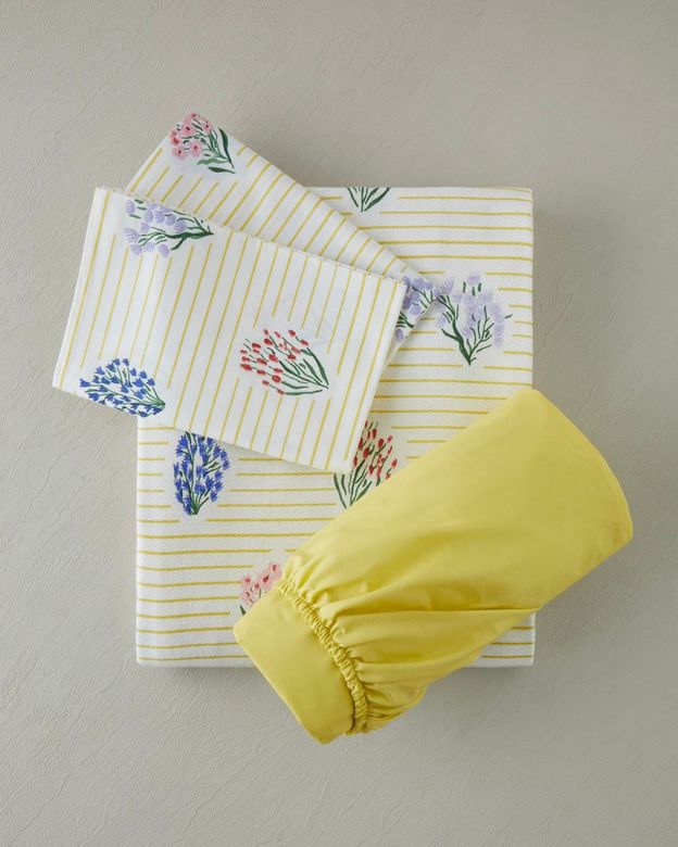 English Home 54050807 Flower Stripes Baskılı Pamuklu Tek Kişilik Pike Takımı 150X220 Cm Sarı