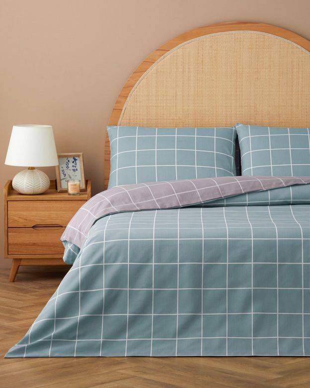 English Home 6078708079 Gridline Kolay Ütülenir Çarşaflı Tek Kişilik Nevresim Takımı 160X220 Cm Seledon-Mürdüm