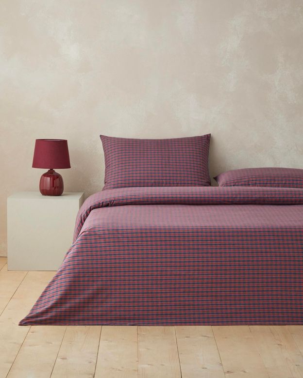 English Home 654979870 Tile Check İpliği Boyalı Çift Kişilik Çarşaflı Nevresim Takımı 200X220 Cm Lacivert-Kırmızı