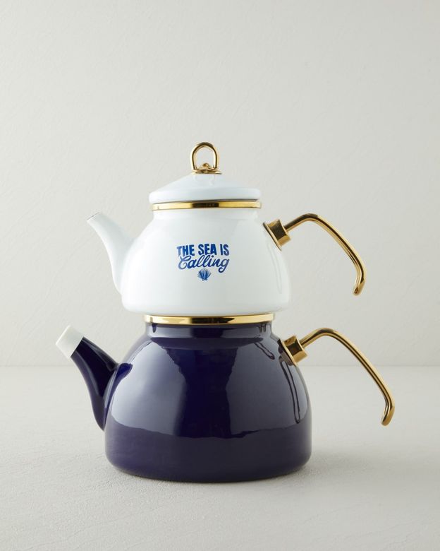English Home blue159999 Blue Horizon Emaye Çaydanlık 1,1 Litre + 2,3 Litre Lacivert