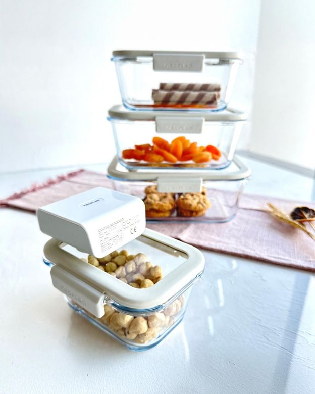 English Home neoflam365999 Neoflam Fika Glace Cam 5 Parça Vakumlu Saklama Kabı Seti Bej