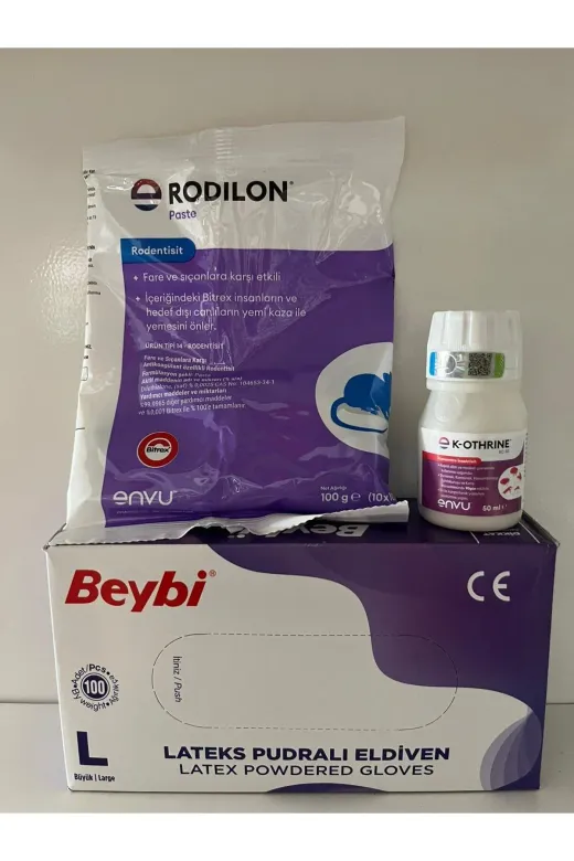 envu MF6CC8DV2W Rodilon Paste Fare Yemi + K-Othrine Sc 50 Sinek İlacı + Beybi Large Eldiven 3'lü Avantaj Set