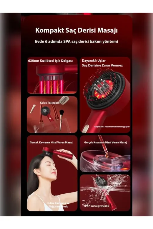 Epilons klt8992733369481 Şarjlı Ve Titreşimli Saç Masaj Tarağı Bakım Yağı Hazneli Fırça