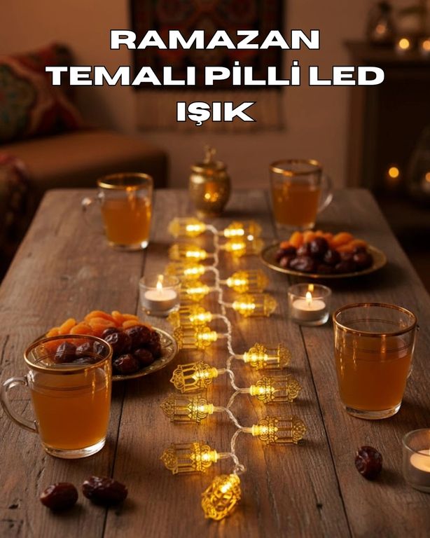 Epilons TRİTHLTUCZZZFENERRAMAZANLEDIŞIK-BLNCCC Ramazan Işıkları Pilli Altın Fener Tasarımlı Dekoratif Led Aydınlatma Çok Renkli