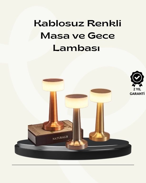 Epilons TRİTHLTXUCZZZDEKORATİFMASALAMBASIIIIIII-4-BLNCCC Modern Usb'li Kablosuz Masa Lambası Minimalist Tasarım, 3 Farklı Parlaklık Çok Renkli