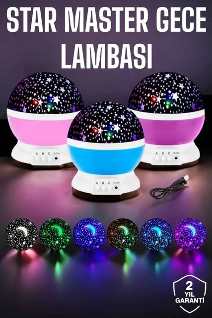 Erdo01ticaret 118214196 Mavi Ve Mor Işıklı Projeksiyon Lambası