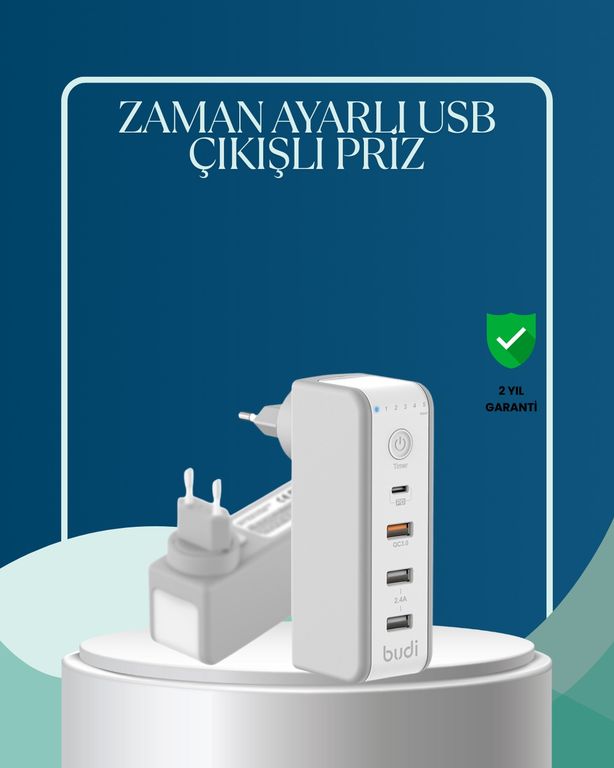 Erdo01ticaret TKNUUCZZM8J301TŞARJBAŞLIĞI-2MKR 30W Type C Şarj Cihazı Zamanlayıcılı Çok Portlu Tasarım 0