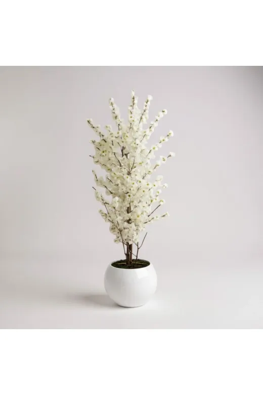 ERHAN FLOWERS BEYAZ-BHR Yapay Beyaz Bahar Dali Yapay Ağaç Beyaz Küre Saksi 180 Cm