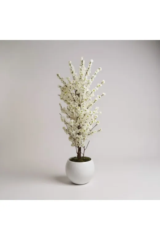 ERHAN FLOWERS BEYAZ-BHR Yapay Beyaz Bahar Dali Yapay Ağaç Beyaz Küre Saksi 180 Cm