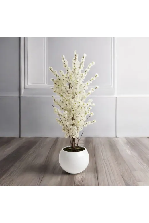 ERHAN FLOWERS BEYAZ-BHR Yapay Beyaz Bahar Dali Yapay Ağaç Beyaz Küre Saksi 180 Cm