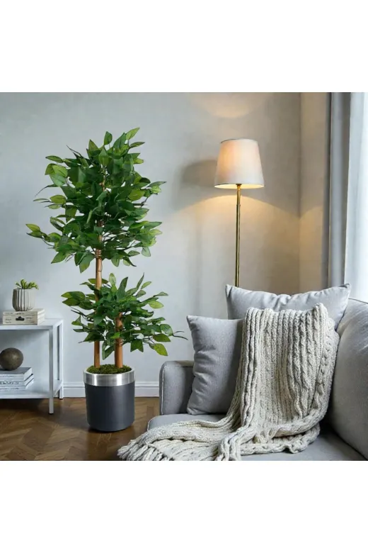 ERHAN FLOWERS bnjisyh.gmş Yapay Çiçek Siyah Gümüş Benjamin Salon Balkon Ev Ağacı Yeşil Bitkisi Bambu Gövdeli Dolgun