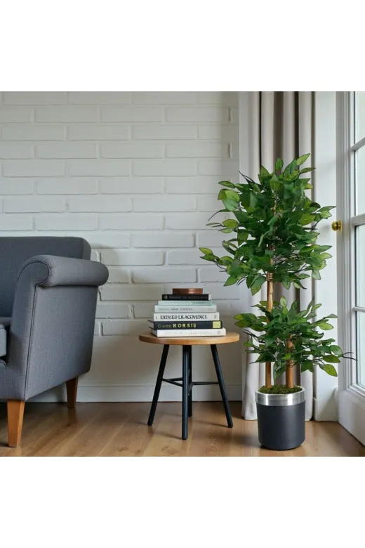 ERHAN FLOWERS bnjisyh.gmş Yapay Çiçek Siyah Gümüş Benjamin Salon Balkon Ev Ağacı Yeşil Bitkisi Bambu Gövdeli Dolgun