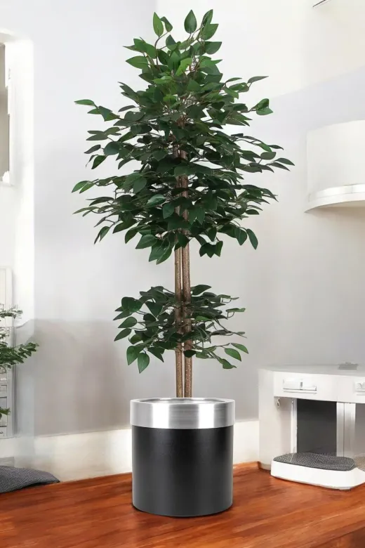 ERHAN FLOWERS ÇİÇEK & DEKORASYON bnj.bmb.155 Yapay Benjamin Ağacı Bambu Gövdeli Yeşil (Şik Metal Siyah Saksili) 190 Cm
