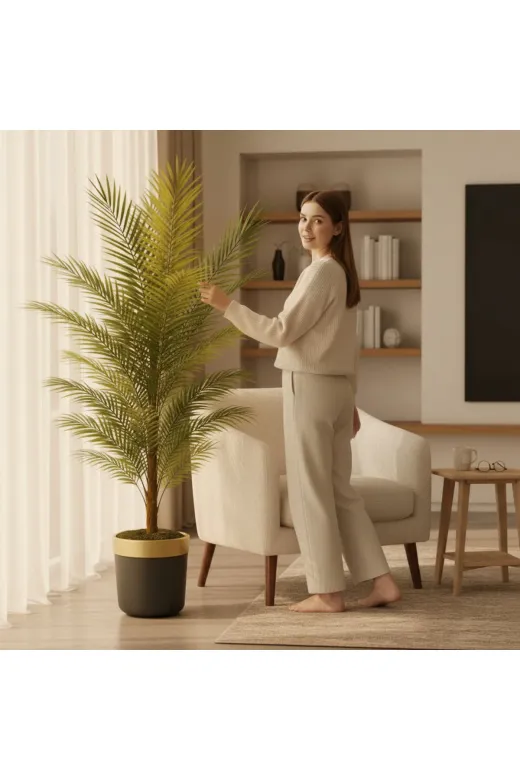 ERHAN FLOWERS ERH-A-1260 Yapay Areka Palmiyesi Siyah Gold Saksı 180 Cm