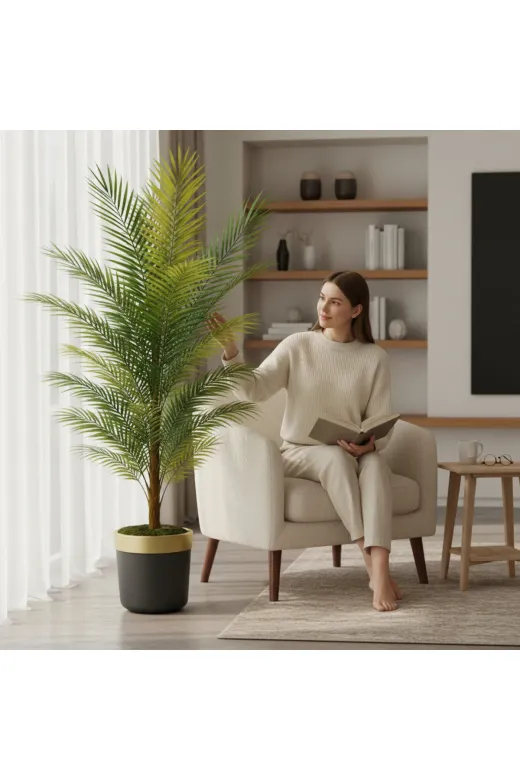 ERHAN FLOWERS ERH-A-1260 Yapay Areka Palmiyesi Siyah Gold Saksı 180 Cm
