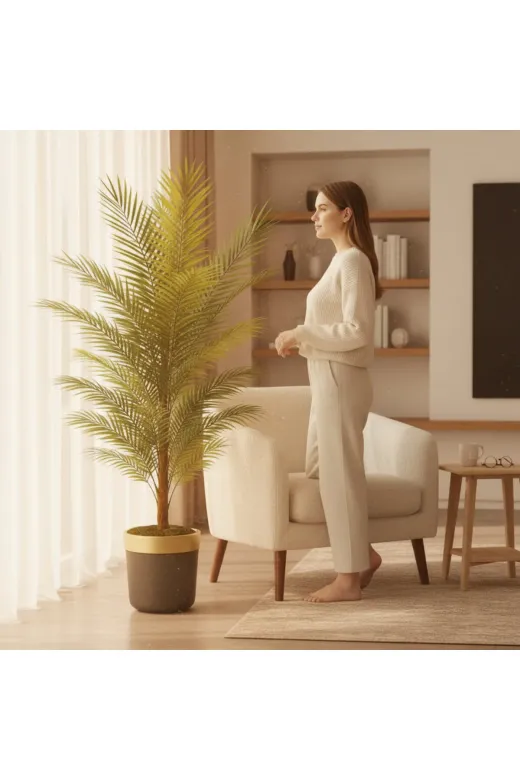 ERHAN FLOWERS ERH-A-1260 Yapay Areka Palmiyesi Siyah Gold Saksı 180 Cm