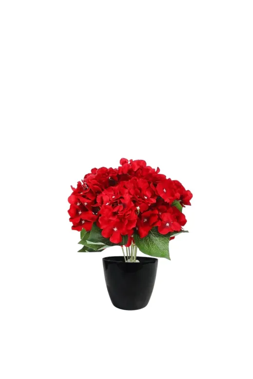 ERHAN FLOWERS ERH-C-MB-1005 Siyah Plsatik Vazoda Yapay Ortanca Aranjmanı - 45 Cm Kırmızı Ortanca