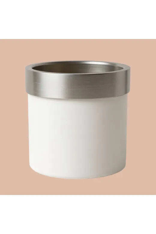 ERHAN FLOWERS ERH-S-M-1005 Aura Metallic Serisi Saksı - Minimalist Tasarım 35X35 Cm (Beyaz Gümüş)