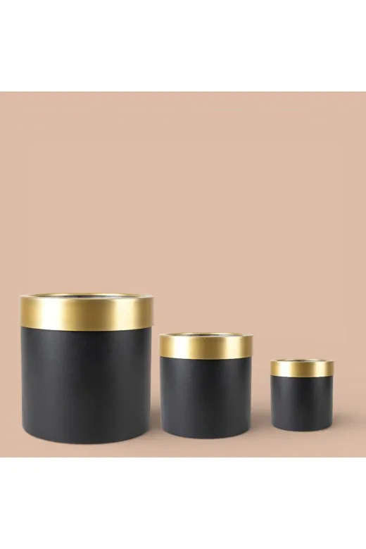 ERHAN FLOWERS ERH-S-M-1007 Aura Metallic Serisi Saksı - Minimalist Tasarım 3 Lü Set 35X35 30X30X25X25 (Siyah Gold)