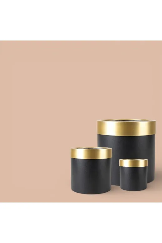 ERHAN FLOWERS ERH-S-M-1007 Aura Metallic Serisi Saksı - Minimalist Tasarım 3 Lü Set 35X35 30X30X25X25 (Siyah Gold)