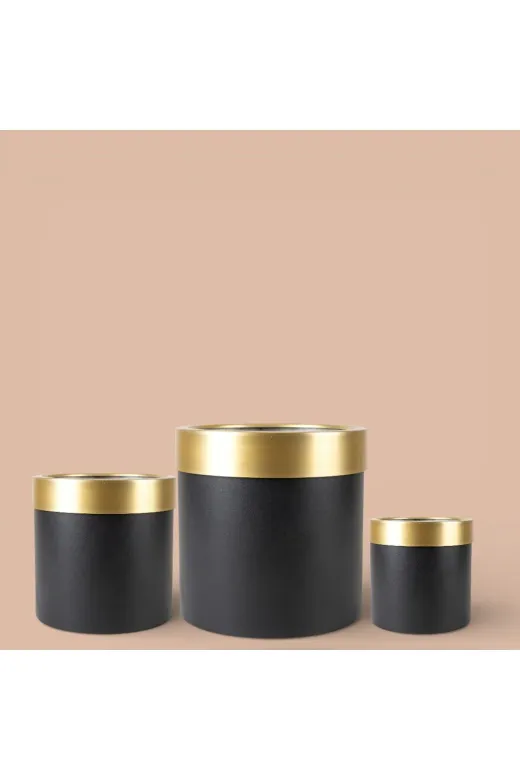 ERHAN FLOWERS ERH-S-M-1007 Aura Metallic Serisi Saksı - Minimalist Tasarım 3 Lü Set 35X35 30X30X25X25 (Siyah Gold)