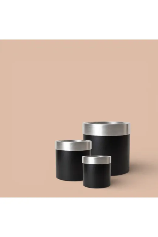 ERHAN FLOWERS ERH-S-M-1007 Aura Metallic Serisi Saksı - Minimalist Tasarım 3 Lü Set 35X35 30X30X25X25 (Siyah Gümüş)