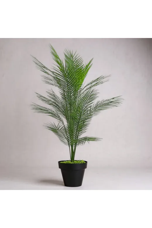 ERHAN FLOWERS erh.1577 Yapay Areka Ağacı Palmiye Ağacı Salon Bitkisi Yapay Areka 130 Cm 20 Yaprak Siyah Plastik Saksı