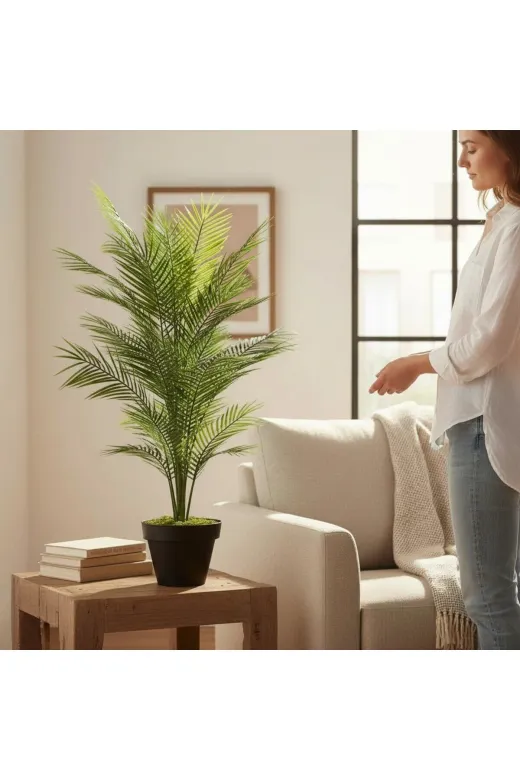 ERHAN FLOWERS erh.1577 Yapay Areka Ağacı Palmiye Ağacı Salon Bitkisi Yapay Areka 130 Cm 20 Yaprak Siyah Plastik Saksı
