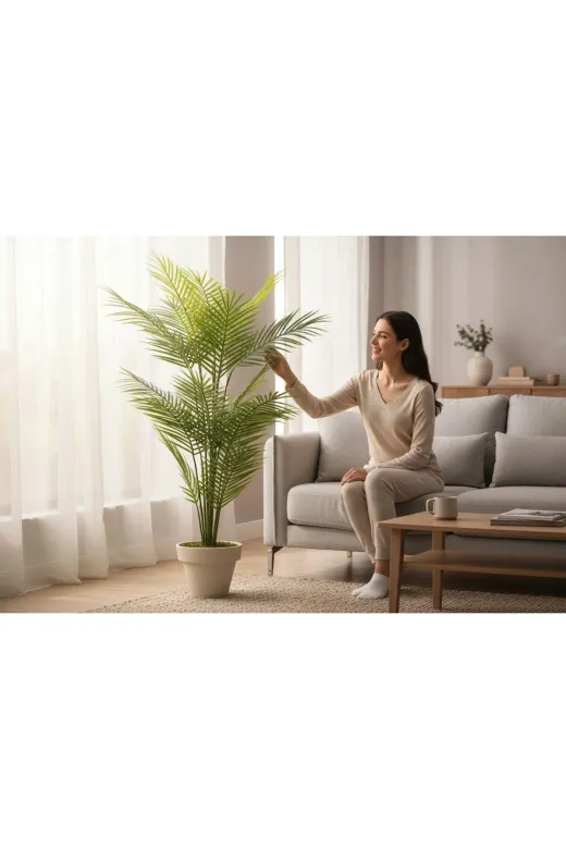 ERHAN FLOWERS erh.1578 Yapay Areka Ağacı Palmiye Ağacı Salon Bitkisi Yapay Areka 130 Cm 20 Yaprak Beyaz Plastik Saksı