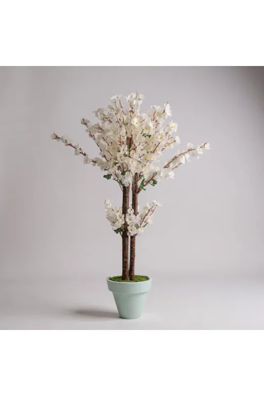 ERHAN FLOWERS erh.1602 140 Cm Beyaz Bahar Dalı Beyaz Plastik Saksıda