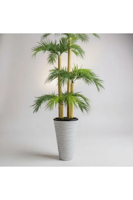 ERHAN FLOWERS erh.1673 Yapay Palmiye Ağacı Bambu 4 Gövdeli 36 Yaprak 145 Cm Kumsal Plastik Saksılı